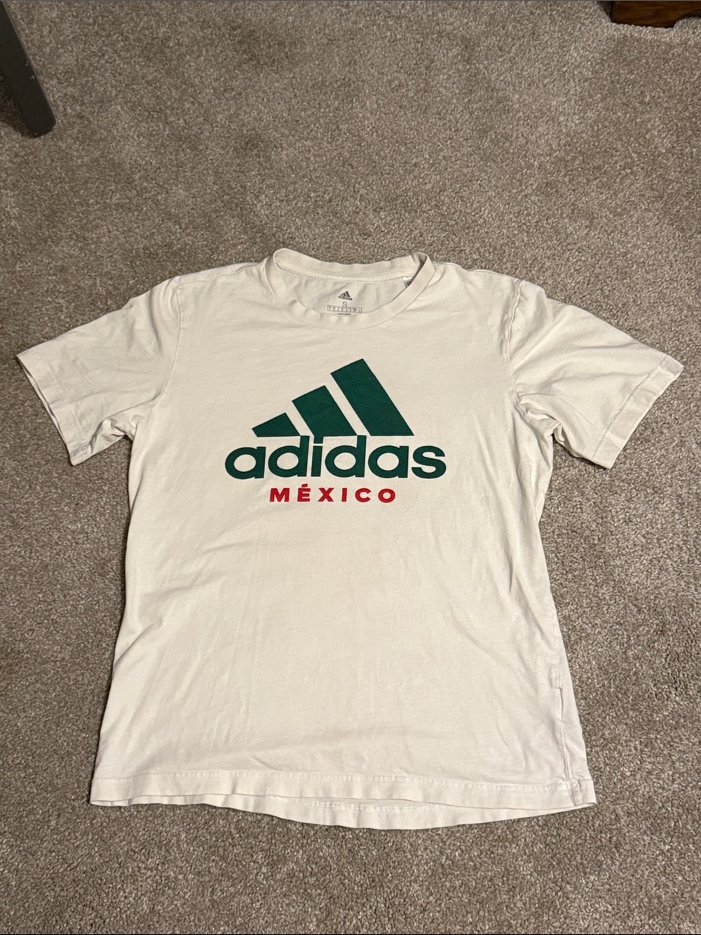 adidas White T-Shirt with Green Logo and Red México Text